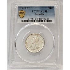 AUSTRALIA 1918 . ONE 1 SHILLING . PCGS AU58